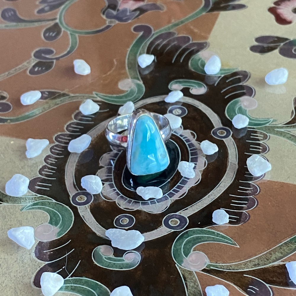 Exquisite Larimar Ring set in 925 Silver Size 8